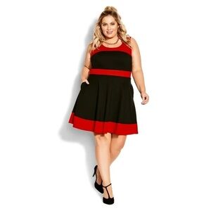 New City Chic Retro Splice Red and Black Dress Size 12